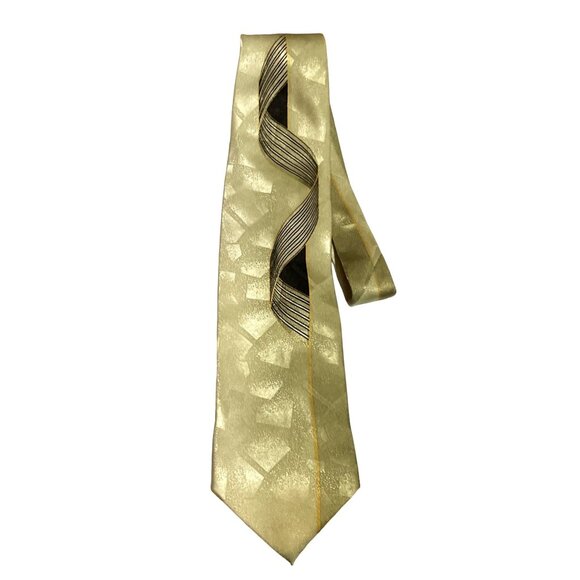 MCM ABSTRACT NECKTIE SILVER GOLD WAVES POLYESTER DESIGNER 60" X 4" MENS - Picture 1 of 4